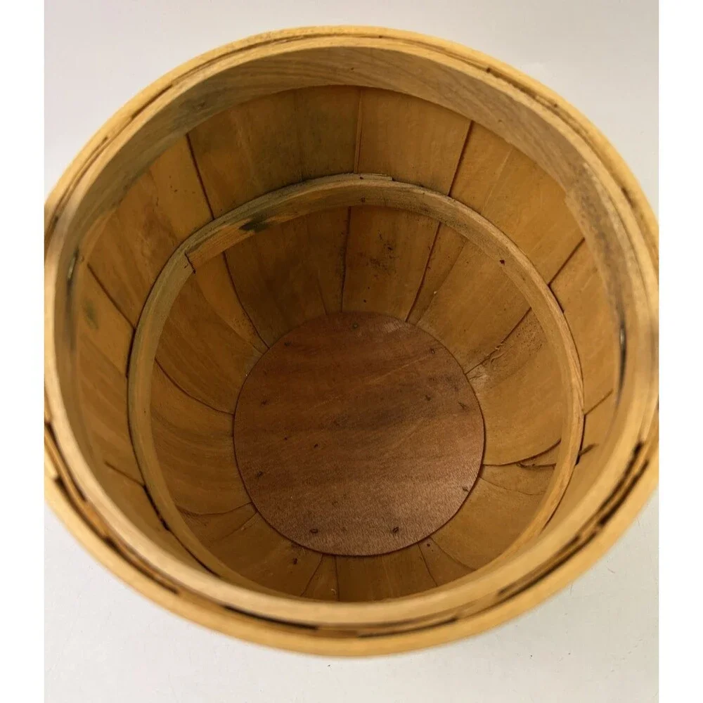 Wooden Round Medium Basket with Handle 6 inch Tall Basket, Indoor Décor